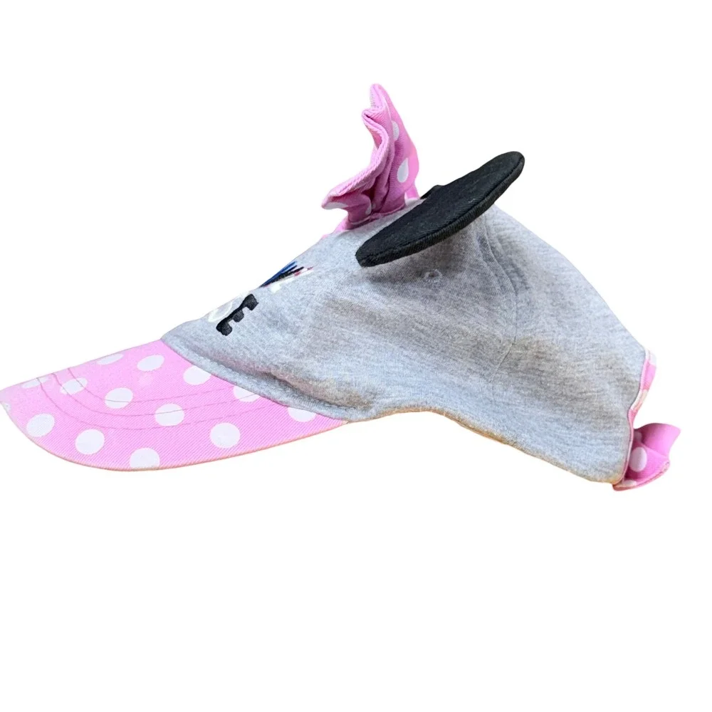 Disney Minnie Mouse Girls Baseball Hat Pink Polka Dot Ears Bow Gray OSFM Cap